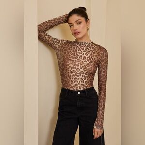 Mock Neck Long Sleeve Leopard Print Mesh Top - Sunday Edition